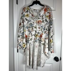 Omega Collection Women Floral High Low V-Neck Long Sleeve Blouse 1XL 456X